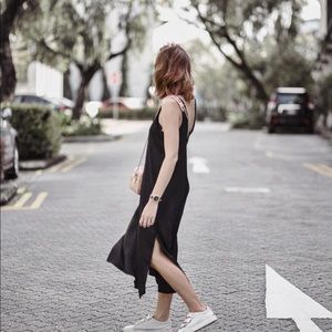 Silk slip dress with side slits